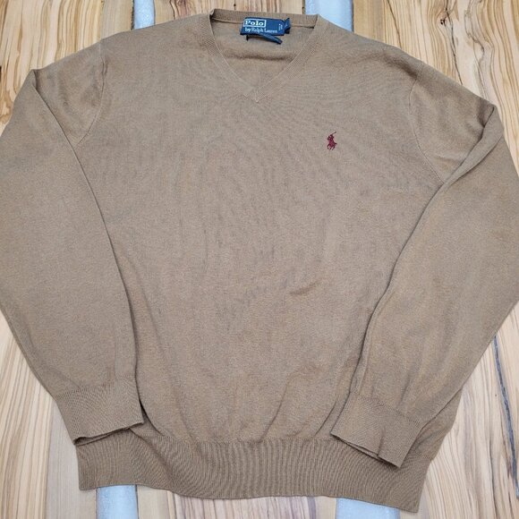 Polo Ralph Lauren Sweater Men’s XL Brown Pima Cotton Knit V-Neck Pullove… - Picture 1 of 10